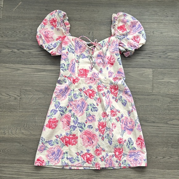 Zara | Light Pink and White Floral Mini Dress With Puff Sleeves Size Small - Picture 2 of 13